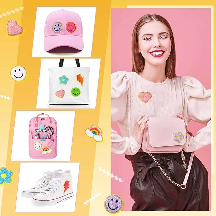 Hanaive 80 Pcs Chenille Letter Patches Self Adhesive Iron on Patch 3D Cute Embroidered Rainbow Smile Face Heart Applique Sewing Badges Patch for Fabric Clothing Jacket DIY(Assorted Rainbow,Cute) - Image 4
