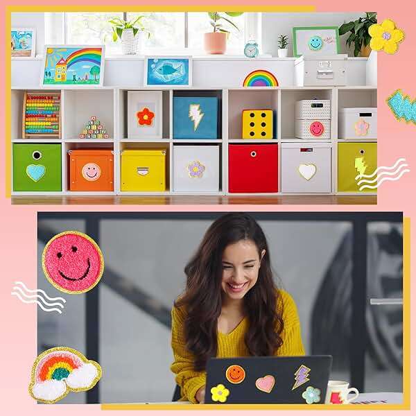 Hanaive 80 Pcs Chenille Letter Patches Self Adhesive Iron on Patch 3D Cute Embroidered Rainbow Smile Face Heart Applique Sewing Badges Patch for Fabric Clothing Jacket DIY(Assorted Rainbow,Cute) - Image 7