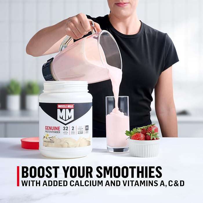Muscle Milk Genuine Protein Powder, Strawberries ‘N Crème, 1.93 Pounds, 13 Servings, 32g Protein, 3g Sugar, Calcium, Vitamins A, C & D, NSF Certified for Sport, Energizing Snack, Packaging May Vary - Image 6