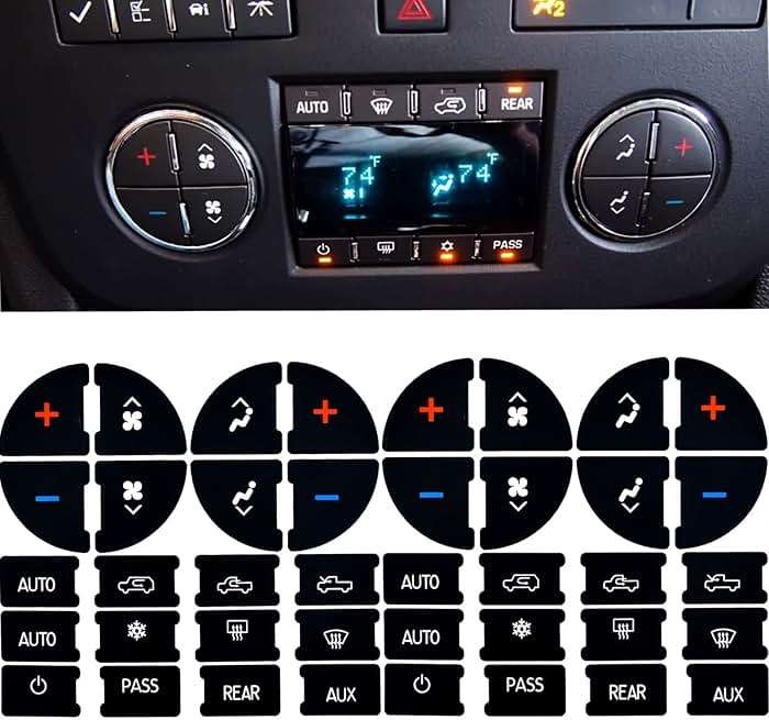 2 Packs AC Dash Button Repair Kit -Compatible with Chevy, Best for Fixing Ruined Faded A/C Control Buttons - Decal Replacement Fits Select 07-14 GM Vehicles - Car SUV Van Truck Accessories - Image 1