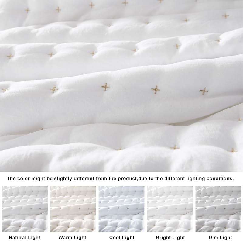 WDCOZY White Queen Size Quilt Bedding Sets with Pillow Shams, Lightweight Soft Bedspread Coverlet, Quilted Blanket Thin Comforter Bed Cover, All Season Summer Spring, 3 Pieces, 90x90 inches - Image 2