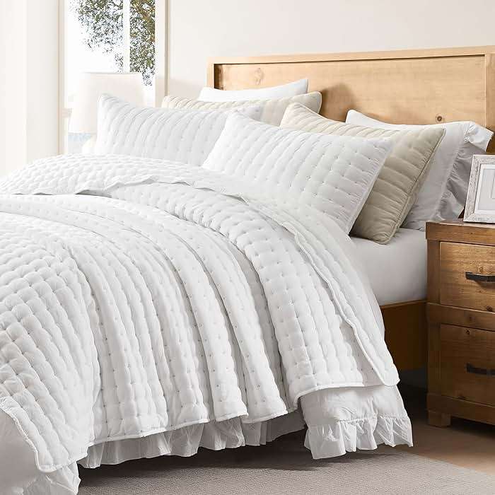 WDCOZY White Queen Size Quilt Bedding Sets with Pillow Shams, Lightweight Soft Bedspread Coverlet, Quilted Blanket Thin Comforter Bed Cover, All Season Summer Spring, 3 Pieces, 90x90 inches - Image 4