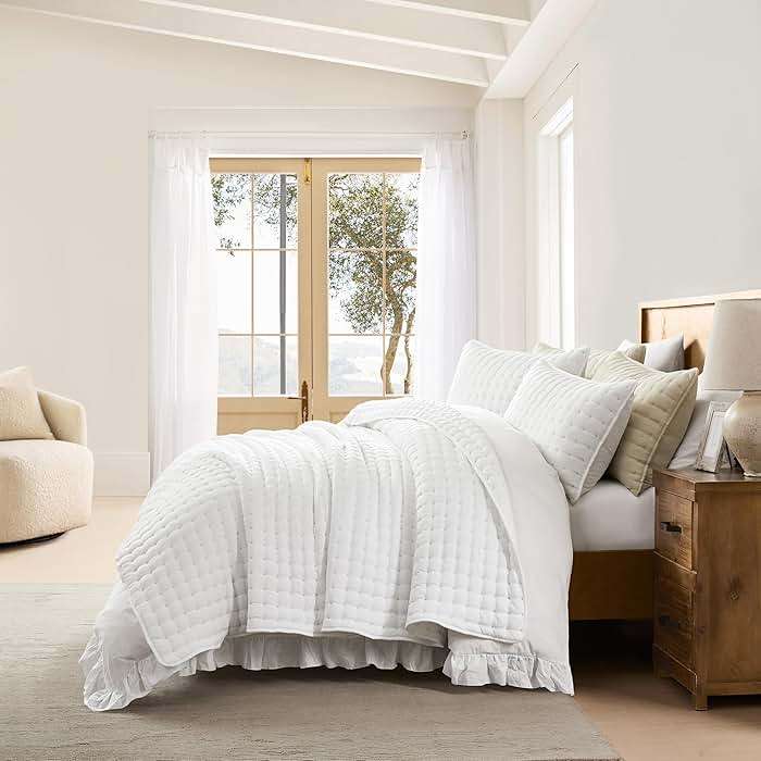 WDCOZY White Queen Size Quilt Bedding Sets with Pillow Shams, Lightweight Soft Bedspread Coverlet, Quilted Blanket Thin Comforter Bed Cover, All Season Summer Spring, 3 Pieces, 90x90 inches - Image 5