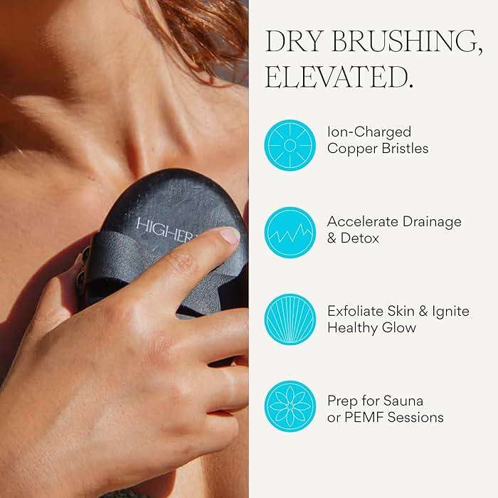 HigherDOSE Copper Dry Brushing Body Brush - Daily Ion-Charged Dry Brush to Boost Lymphatic Drainage - Cellulite Massage Tool & Exfoliating Body Scrubber to Boost Circulation for Glowing Skin (1 Count) - Image 2