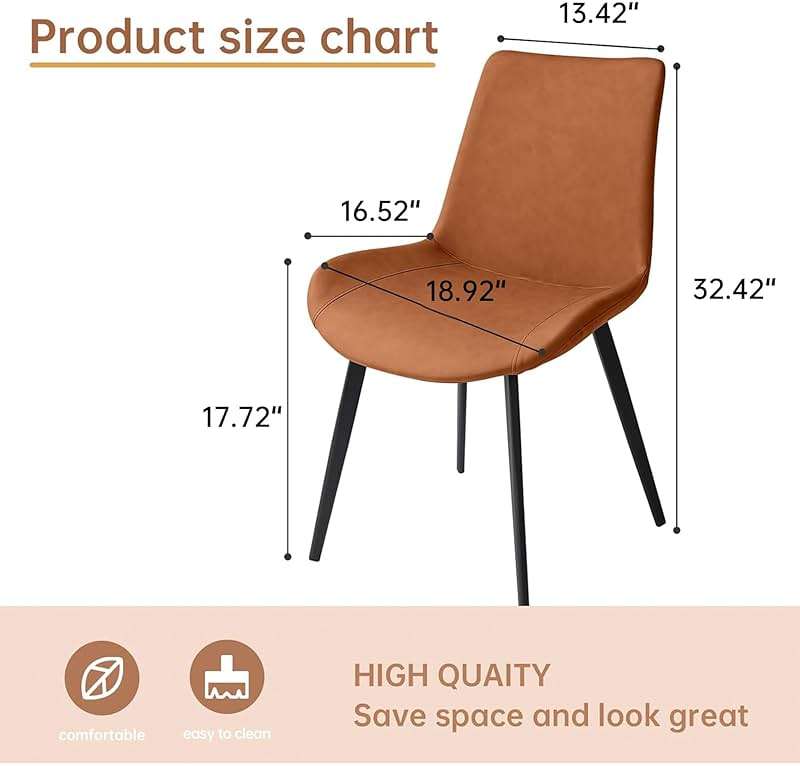 HIPIHOM Dining Chairs Set of 4, Modern Kitchen & Dining Room Chairs, Upholstered Faux Leather Cushion Seat and Sturdy Metal Legs (4 Brown Chairs) - Image 3