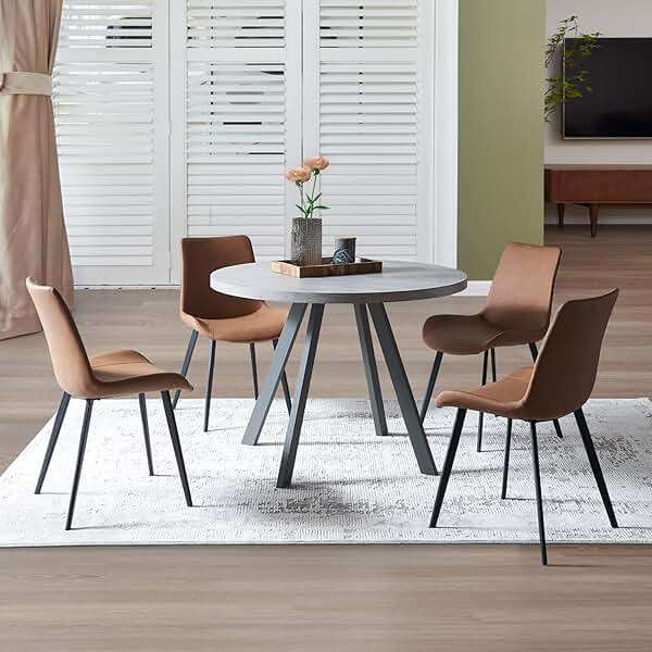 HIPIHOM Dining Chairs Set of 4, Modern Kitchen & Dining Room Chairs, Upholstered Faux Leather Cushion Seat and Sturdy Metal Legs (4 Brown Chairs) - Image 4