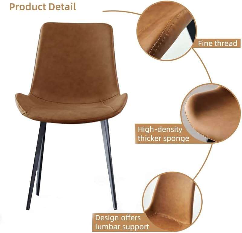 HIPIHOM Dining Chairs Set of 4, Modern Kitchen & Dining Room Chairs, Upholstered Faux Leather Cushion Seat and Sturdy Metal Legs (4 Brown Chairs) - Image 6