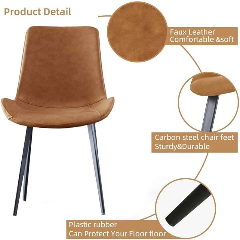 HIPIHOM Dining Chairs Set of 4, Modern Kitchen & Dining Room Chairs, Upholstered Faux Leather Cushion Seat and Sturdy Metal Legs (4 Brown Chairs) - Image 7