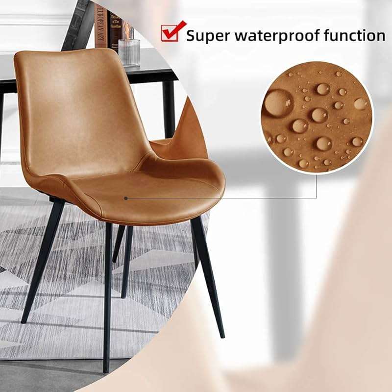 HIPIHOM Dining Chairs Set of 4, Modern Kitchen & Dining Room Chairs, Upholstered Faux Leather Cushion Seat and Sturdy Metal Legs (4 Brown Chairs) - Image 8