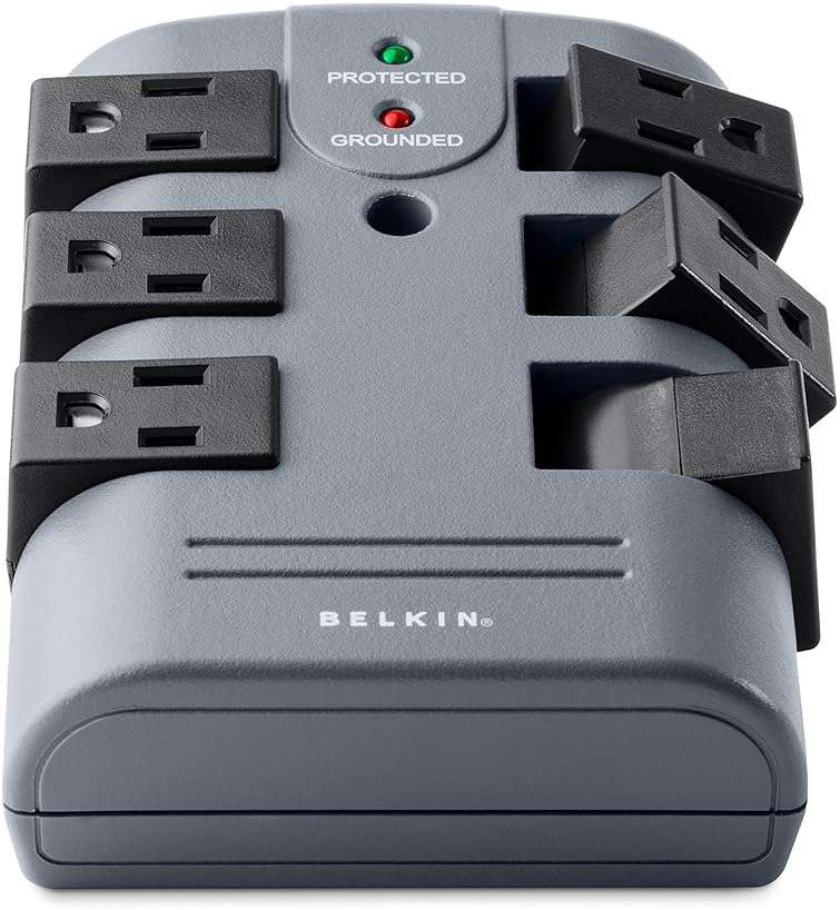 Belkin 6-Outlet Pivot-Plug Surge Protector w/ Wall Mount - Ideal for Mobile Devices, Personal Electronics, Small Appliances and More (1,080 Joules) - 5 Pack - Image 1