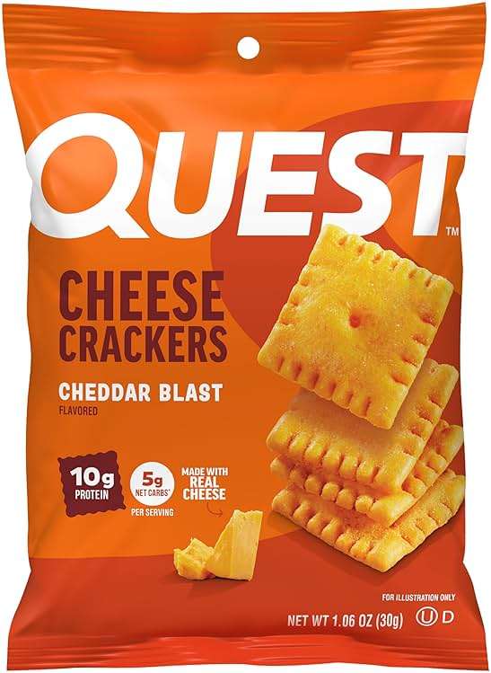 Quest Nutrition Cheese Crackers, 10g Protein, 5g Net Carbs, Made with Real Cheese, High Protein Snack, 12 Packs (1.06 oz Bags) - Image 1