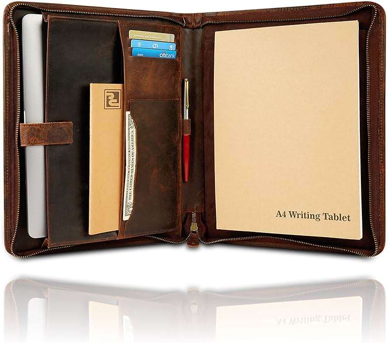 TheAntiq Genuine Leather Padfolio Zipper Portfolio with 13 Inch Laptop Pocket, Professional Business Organizer for Documents, Cards & Writing Pad, A4/Letter Size Portfolio Folder - Image 1