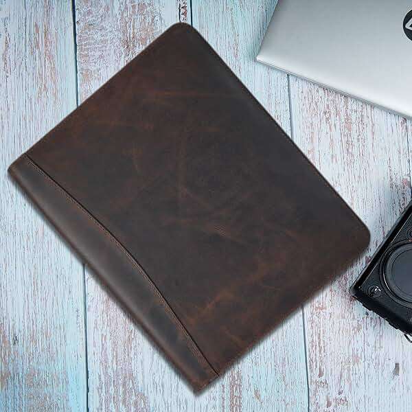TheAntiq Genuine Leather Padfolio Zipper Portfolio with 13 Inch Laptop Pocket, Professional Business Organizer for Documents, Cards & Writing Pad, A4/Letter Size Portfolio Folder - Image 2