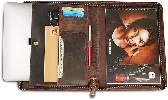 TheAntiq Genuine Leather Padfolio Zipper Portfolio with 13 Inch Laptop Pocket, Professional Business Organizer for Documents, Cards & Writing Pad, A4/Letter Size Portfolio Folder - Image 8
