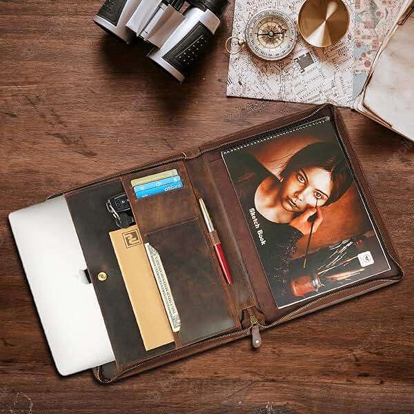 TheAntiq Genuine Leather Padfolio Zipper Portfolio with 13 Inch Laptop Pocket, Professional Business Organizer for Documents, Cards & Writing Pad, A4/Letter Size Portfolio Folder - Image 9