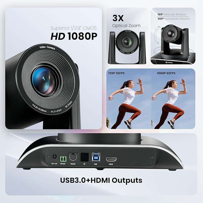 TONGVEO All-in-One Conference Room Video Camera System Al Auto-Tracking HD1080P 60fps 3X Optical Zoom USB3.0 HDMI PTZ Camera and Bluetooth Conference Speakerphone with Microphones - Image 8