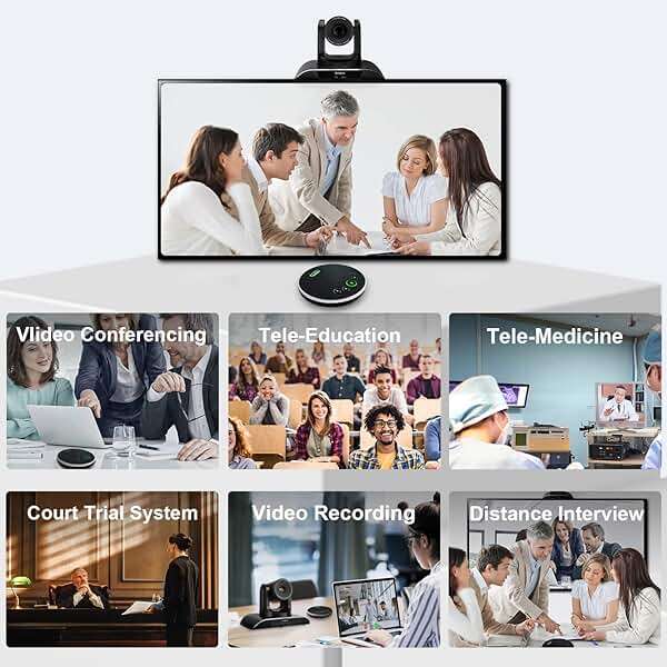 TONGVEO All-in-One Conference Room Video Camera System Al Auto-Tracking HD1080P 60fps 3X Optical Zoom USB3.0 HDMI PTZ Camera and Bluetooth Conference Speakerphone with Microphones - Image 9