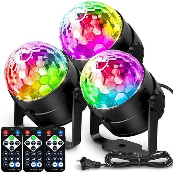 NEQUARE Disco Ball DJ Party Lights Sound Activated with Remote Control Strobe Lamp 7 Modes Stage Light for Home Room Dance Parties Karaoke Halloween Christmas Birthday Decorations[3-Pack] - Image 1