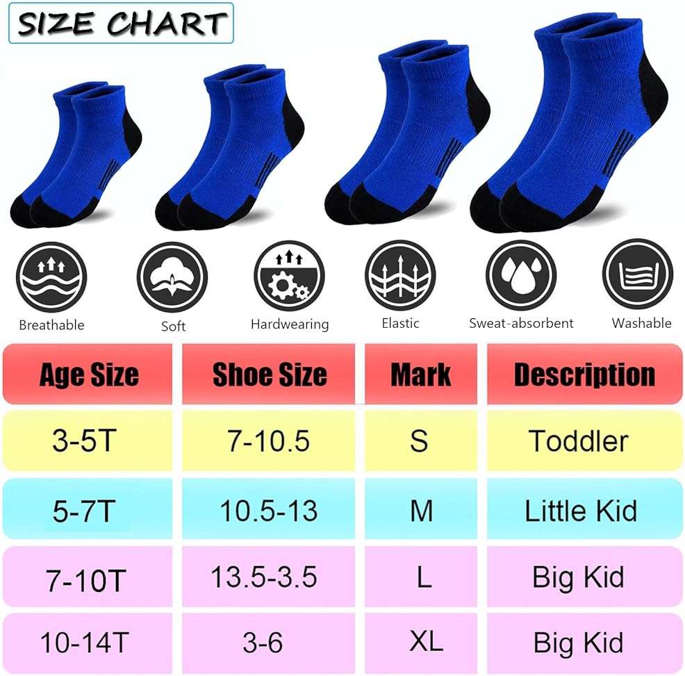 Tsmollyu 12 Pairs kids Half Cushion Low Cut socks, Socks for Boys Age 3-10,Cotton Ankle Athletic Sock for Little Big Kids - Image 3
