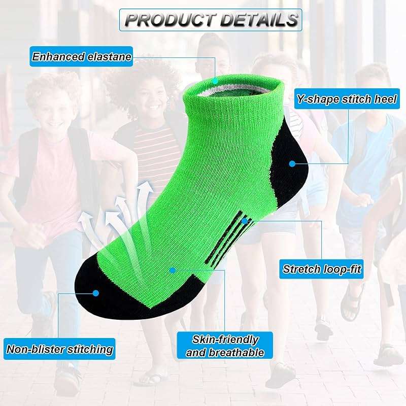 Tsmollyu 12 Pairs kids Half Cushion Low Cut socks, Socks for Boys Age 3-10,Cotton Ankle Athletic Sock for Little Big Kids - Image 4