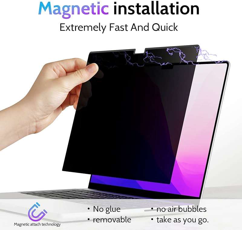 Peslv Magnetic Privacy Screen for Macbook Air 13.6/13 Inch (2022-2026, M2, M3, M4, M5), Removable Matte Anti Glare Blue Light Protector Private Security Filter for 13.6inch Mac Laptop Computer - Image 3