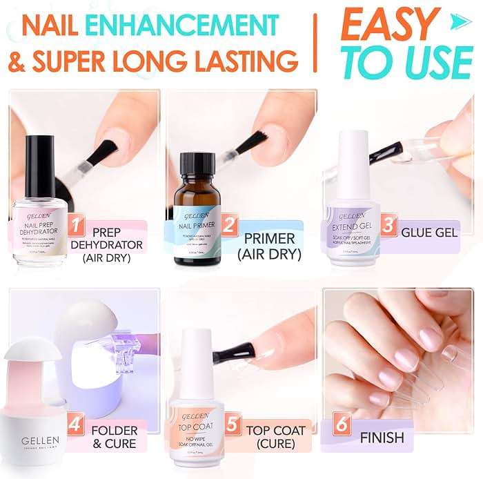 Gellen Gel Tips Nail Extension Kit, Gel Nail Kit with 240Pcs Almond Tips, 3 in 1 UV Glue for Nail Tips, Prep Dehydrator and Primer, U V LED Cure Lamp, Decorations for DIY Manicure Set - Image 3
