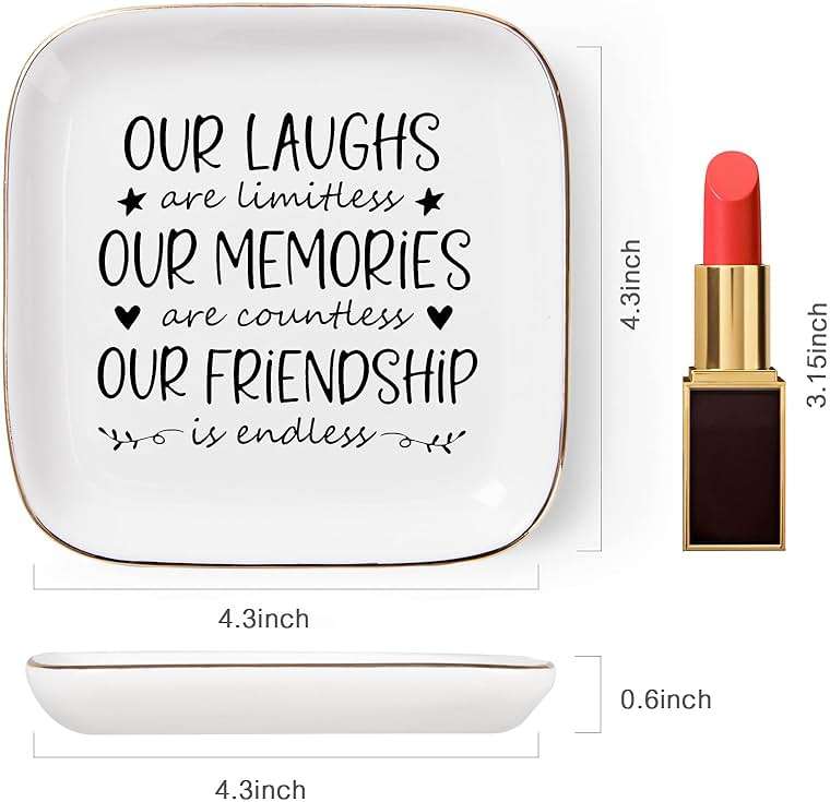 Piudee Friendship Gifts for Women Best Friend Jewelry Dish, Our Laughs are Limitless, Our Memories are Countless, Our Friendship is Endless Unique Gifts for Women, Female Friend Birthday Christmas - Image 3