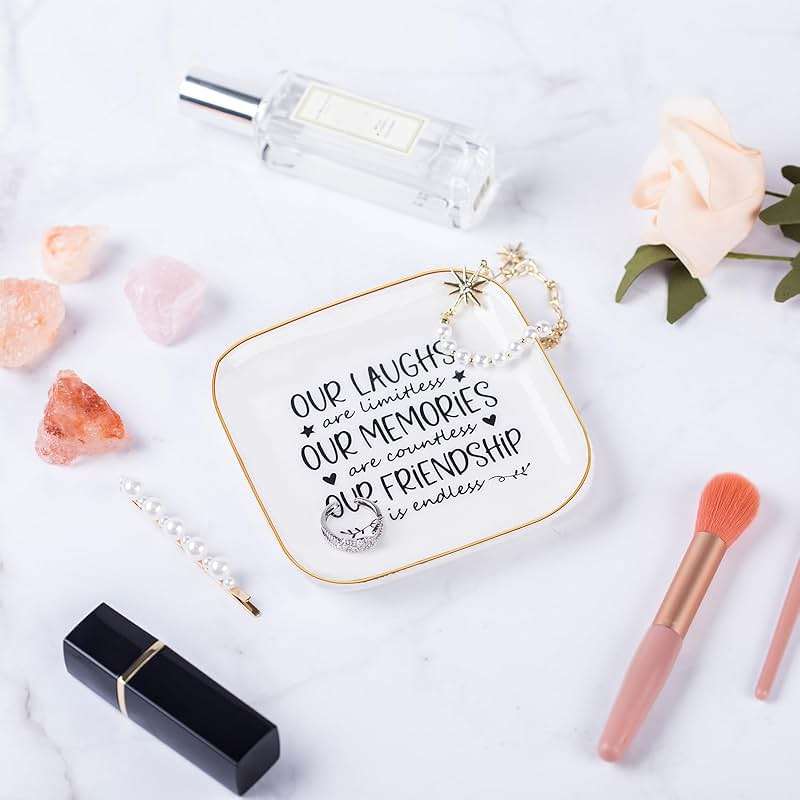 Piudee Friendship Gifts for Women Best Friend Jewelry Dish, Our Laughs are Limitless, Our Memories are Countless, Our Friendship is Endless Unique Gifts for Women, Female Friend Birthday Christmas - Image 4