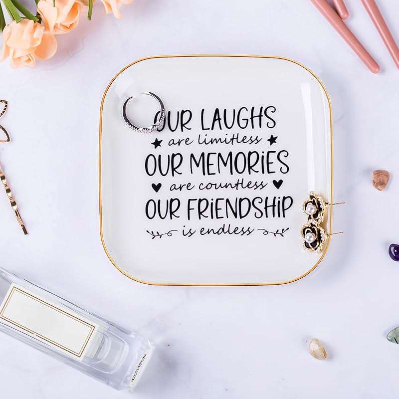 Piudee Friendship Gifts for Women Best Friend Jewelry Dish, Our Laughs are Limitless, Our Memories are Countless, Our Friendship is Endless Unique Gifts for Women, Female Friend Birthday Christmas - Image 5