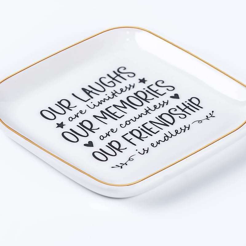 Piudee Friendship Gifts for Women Best Friend Jewelry Dish, Our Laughs are Limitless, Our Memories are Countless, Our Friendship is Endless Unique Gifts for Women, Female Friend Birthday Christmas - Image 6