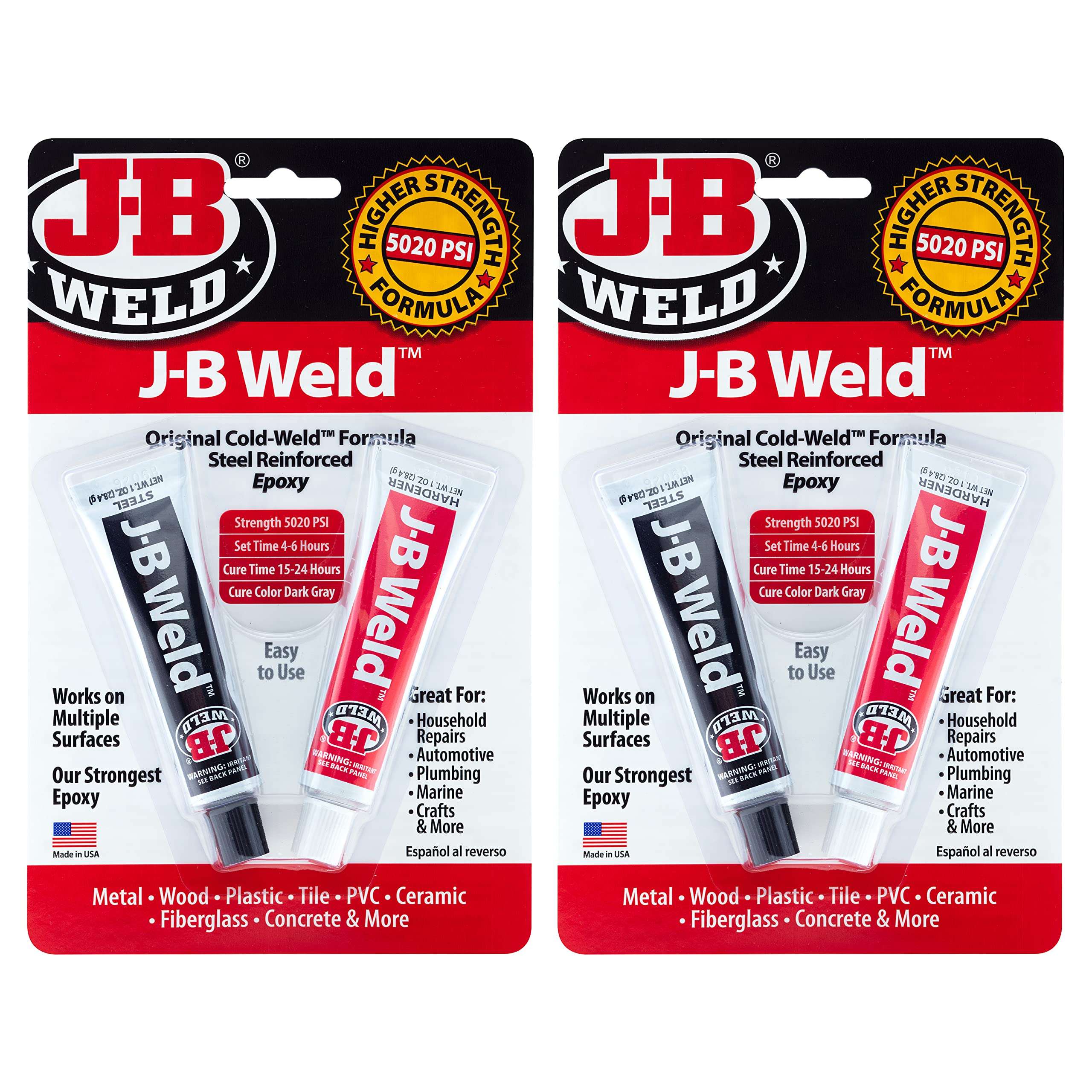 J-B Weld Original Epoxy, Steel Reinforced Epoxy, High Strength - 2 Pack, Dark Grey (8265S-2) - Image 1