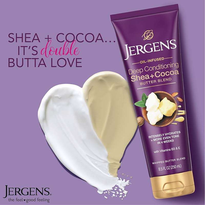 Jergens Shea and Cocoa Whipped Body Butter Lotion, Tone Enriching Hand And Body Lotion for Dry Skin, with Vitamins B3 & E, 8.5 Oz - Image 4