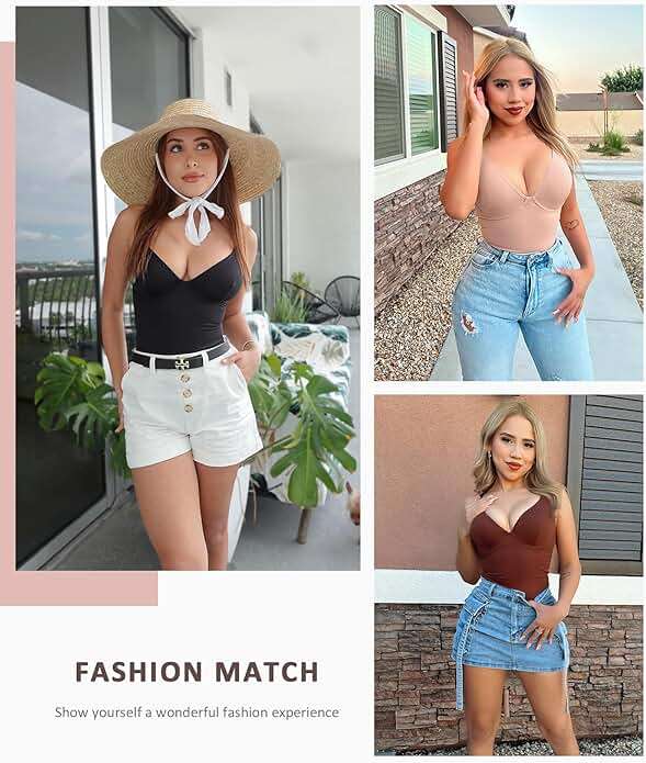 FeelinGirl Shapewear Bodysuits for Women Tummy Control Body Suits Deep V Neck Thong Body Shaper - Image 2
