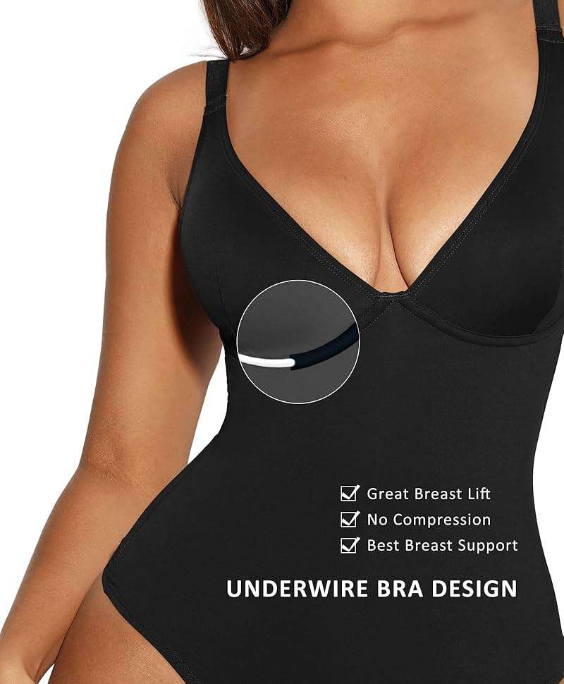 FeelinGirl Shapewear Bodysuits for Women Tummy Control Body Suits Deep V Neck Thong Body Shaper - Image 5