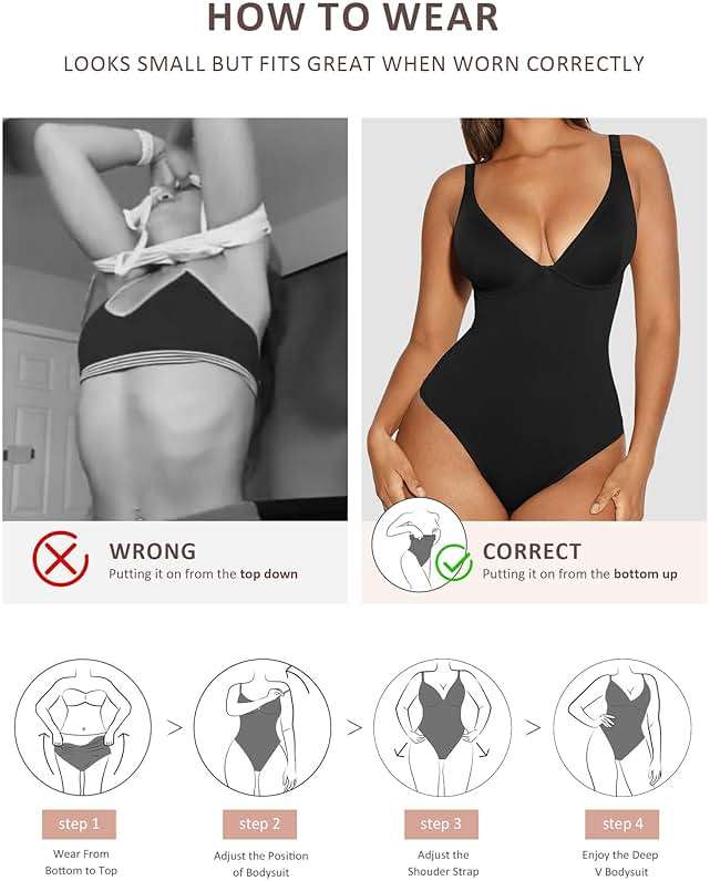 FeelinGirl Shapewear Bodysuits for Women Tummy Control Body Suits Deep V Neck Thong Body Shaper - Image 6