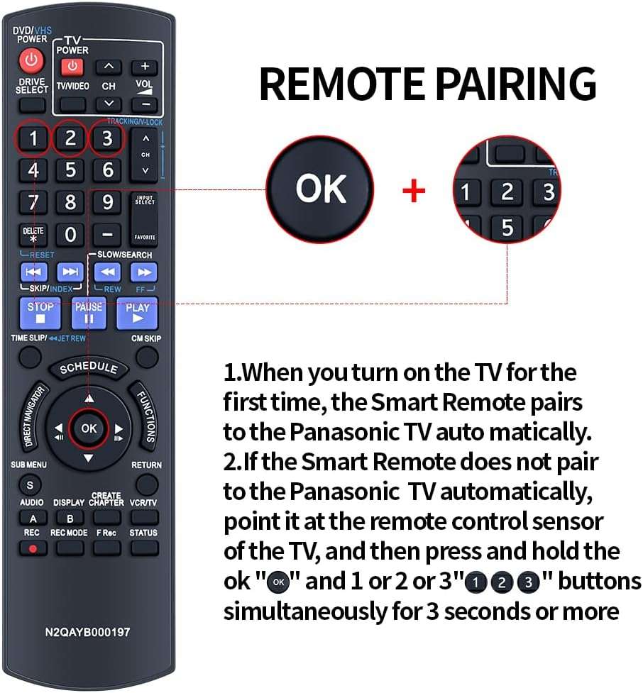 New N2QAYB000197 Replacement Remote Control Applicable for Panasonic DVD VCR Recorder DMR-EZ48 DMR-EZ48V DMR-EZ485V DMR-EZ485 DMR-EZ48VK DMR-EZ485VK - Image 6