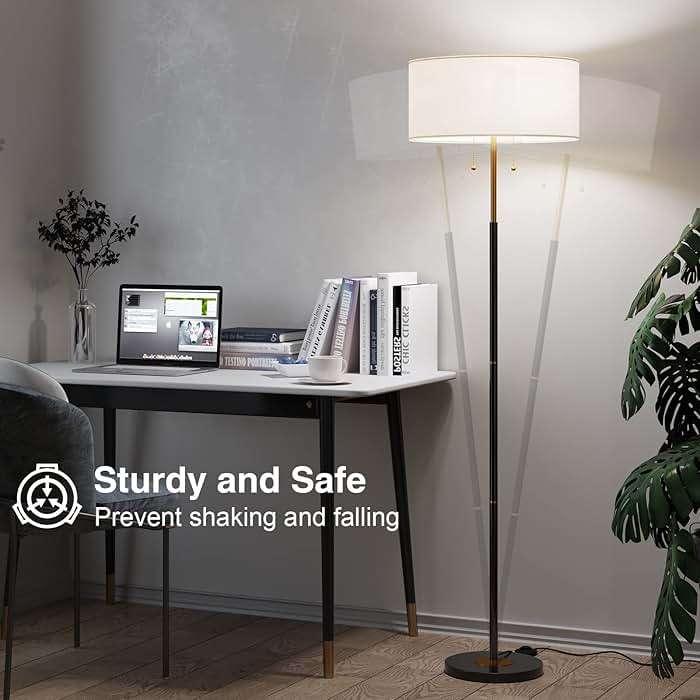 Karjoefar 2-Light Floor Lamp, Mid Century Floor Lamp with White Fabric Shade, Standing Lamp Tall Lamp for Living Room Bedroom, 3 Color Temperatures 9W Bulb Include - Image 4