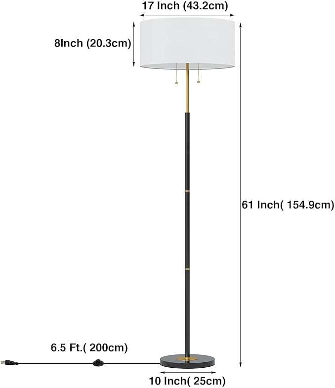 Karjoefar 2-Light Floor Lamp, Mid Century Floor Lamp with White Fabric Shade, Standing Lamp Tall Lamp for Living Room Bedroom, 3 Color Temperatures 9W Bulb Include - Image 7