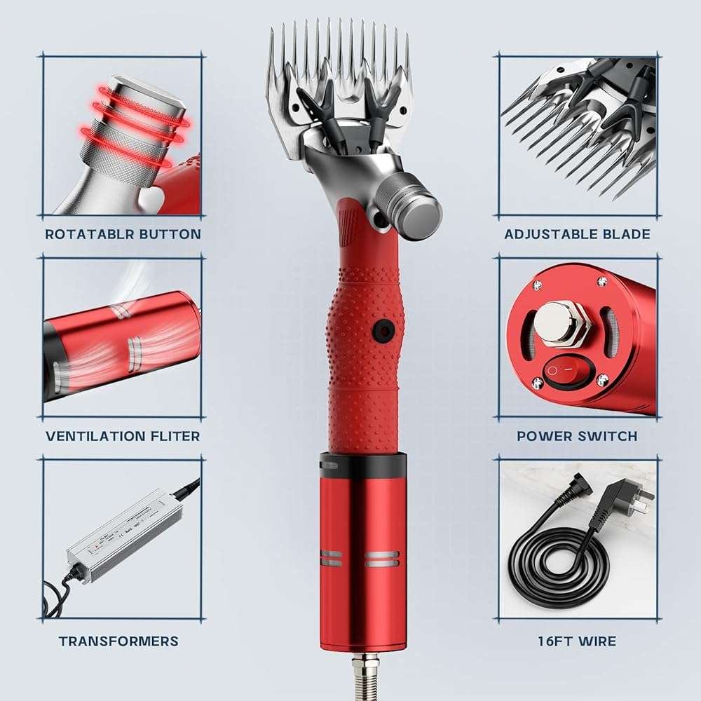 Dragro 1000W Electric Sheep Shears, Professional Sheep Clippers, Animal Grooming Clippers for Horse Alpacas Goats, Farm Livestock Shearing Machine-Grooming Kit Animal Hair Cutting - Image 2