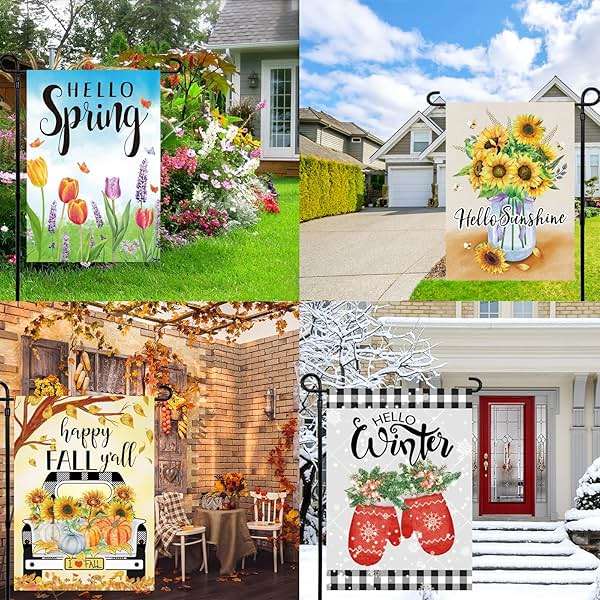 Pating Seasonal Garden Flags Set of 12 Double Sided 12 x 18 Inch, Small Yard Flags for Outside, Christmas Halloween Easter Valentine's Day Outdoor Decor, Holiday Garden Decorations for All Seasons - Image 5