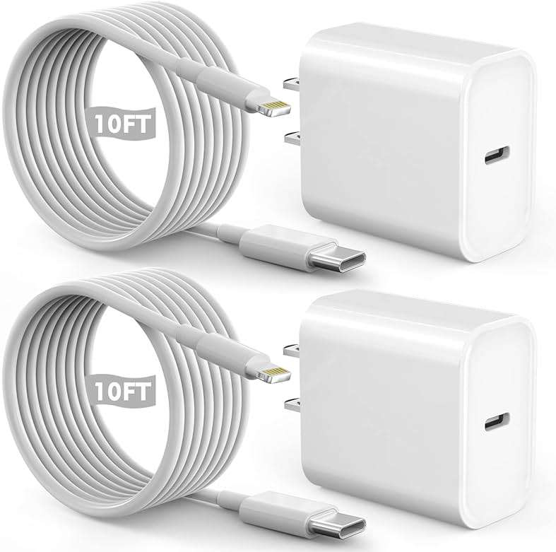 Fast iPhone Charger, Quick 10Foot USBC Wall Charger Phone Charge 2Pack PD USB C Fast Charge Block + Long 10FT Lightning Fast Charging Cable for iPhone 14/Pro/Pro Max/Plus/13/12/11/XS/XR/X/SE2022/iPad - Image 1