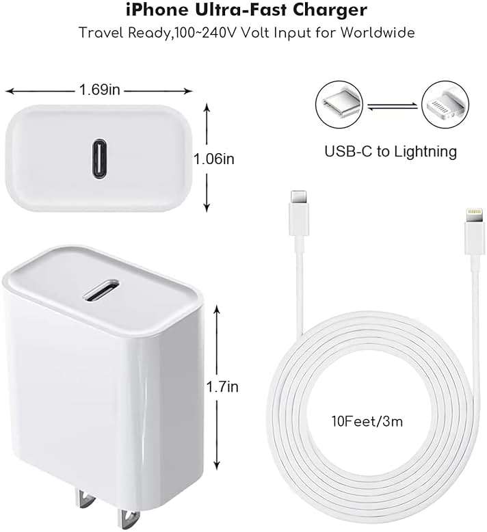 Fast iPhone Charger, Quick 10Foot USBC Wall Charger Phone Charge 2Pack PD USB C Fast Charge Block + Long 10FT Lightning Fast Charging Cable for iPhone 14/Pro/Pro Max/Plus/13/12/11/XS/XR/X/SE2022/iPad - Image 6