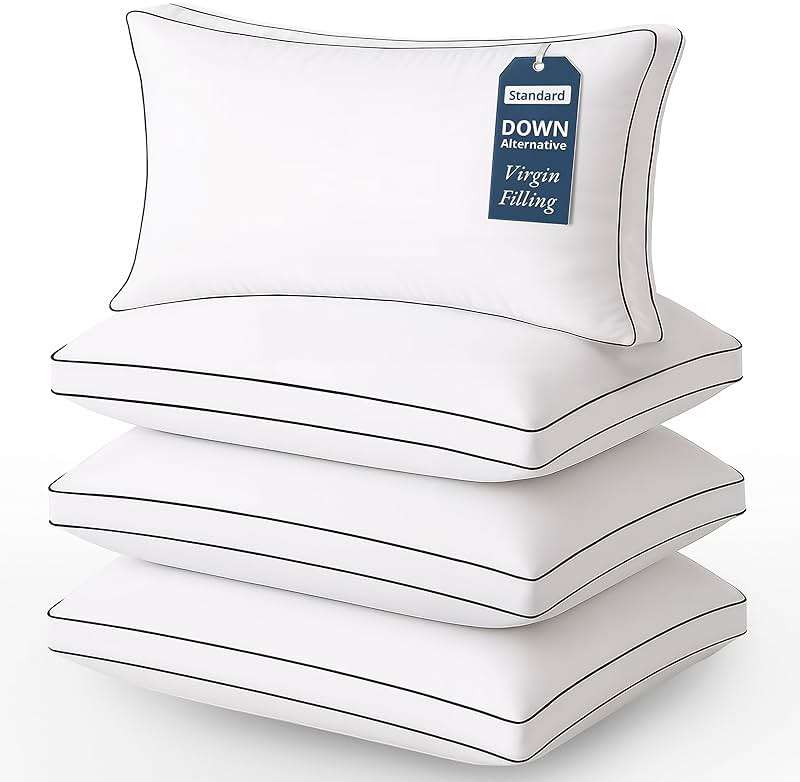 LANE LINEN Pillows Standard Size Set of 4 (20"x30") - Hotel Pillows for Side, Back & Stomach Sleepers, Cooling Pillow for Bed, Medium Firm Down Alternative Fill, Soft & Fluffy - White Pillow - Image 1