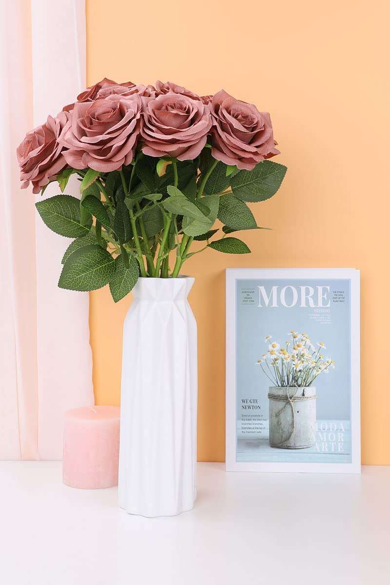 NEVISI Rose Artificial Flowers Artificial Rose Fake Rose Silk Rose Real Looking Fake Flowers with Stems for DIY Wedding Bouquets Tables Centerpieces Floral Arrangements (12, Dusty Rose) - Image 2