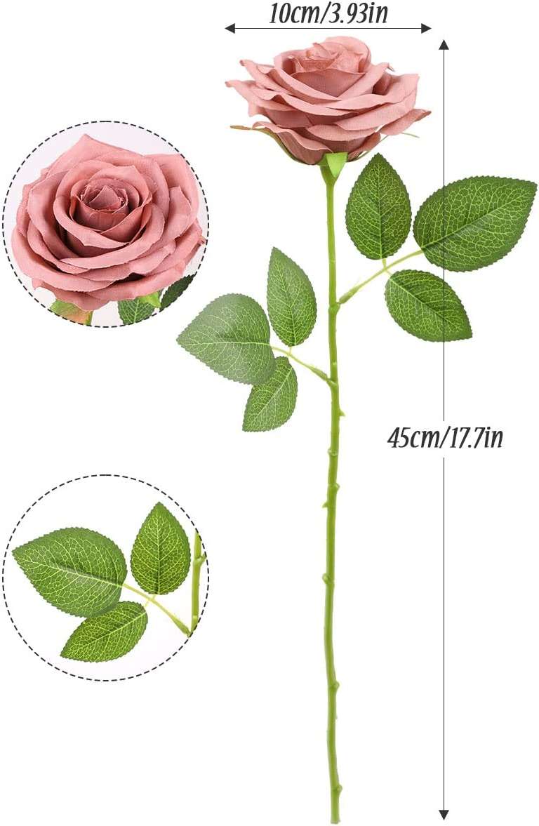 NEVISI Rose Artificial Flowers Artificial Rose Fake Rose Silk Rose Real Looking Fake Flowers with Stems for DIY Wedding Bouquets Tables Centerpieces Floral Arrangements (12, Dusty Rose) - Image 3