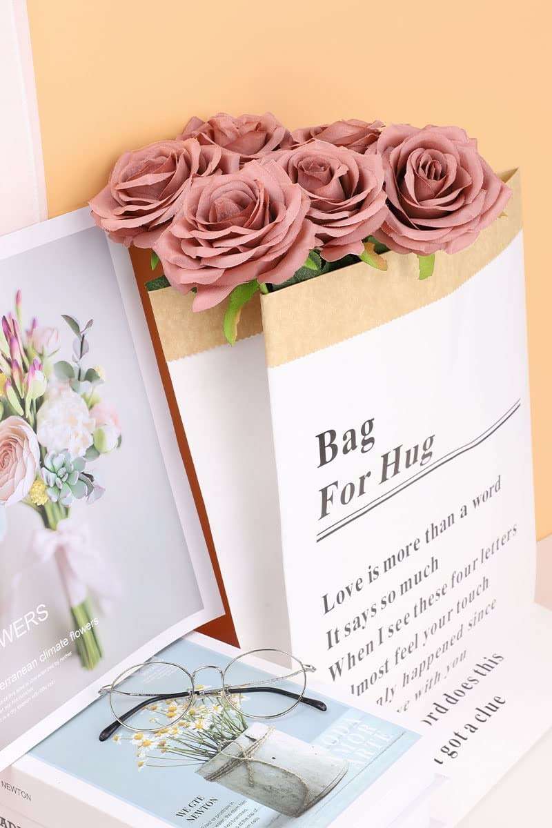 NEVISI Rose Artificial Flowers Artificial Rose Fake Rose Silk Rose Real Looking Fake Flowers with Stems for DIY Wedding Bouquets Tables Centerpieces Floral Arrangements (12, Dusty Rose) - Image 4
