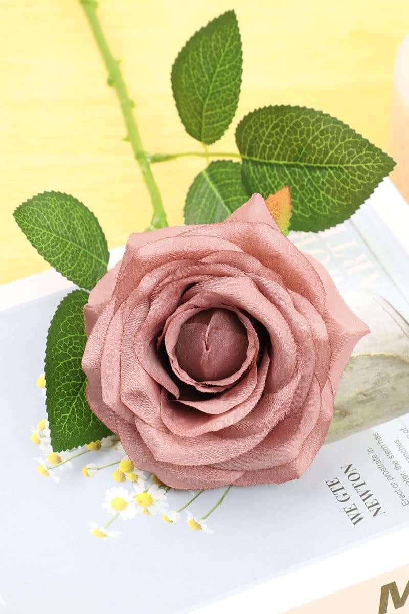 NEVISI Rose Artificial Flowers Artificial Rose Fake Rose Silk Rose Real Looking Fake Flowers with Stems for DIY Wedding Bouquets Tables Centerpieces Floral Arrangements (12, Dusty Rose) - Image 5