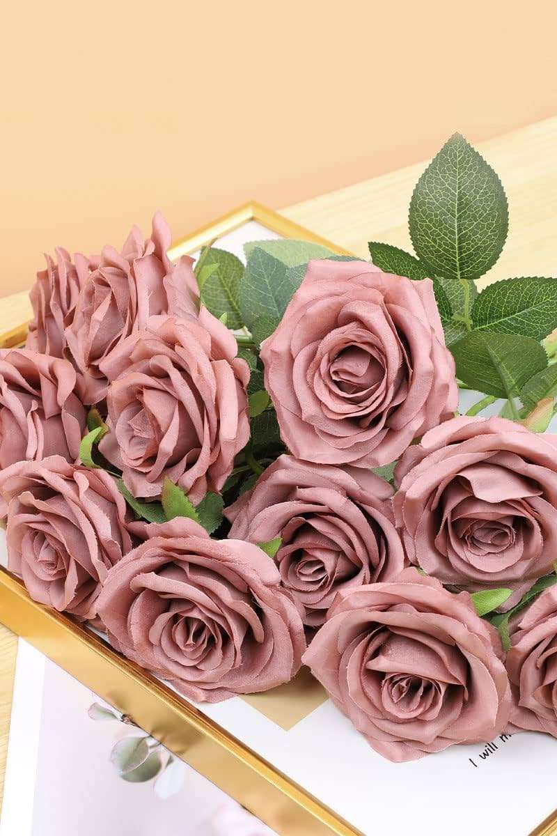 NEVISI Rose Artificial Flowers Artificial Rose Fake Rose Silk Rose Real Looking Fake Flowers with Stems for DIY Wedding Bouquets Tables Centerpieces Floral Arrangements (12, Dusty Rose) - Image 6