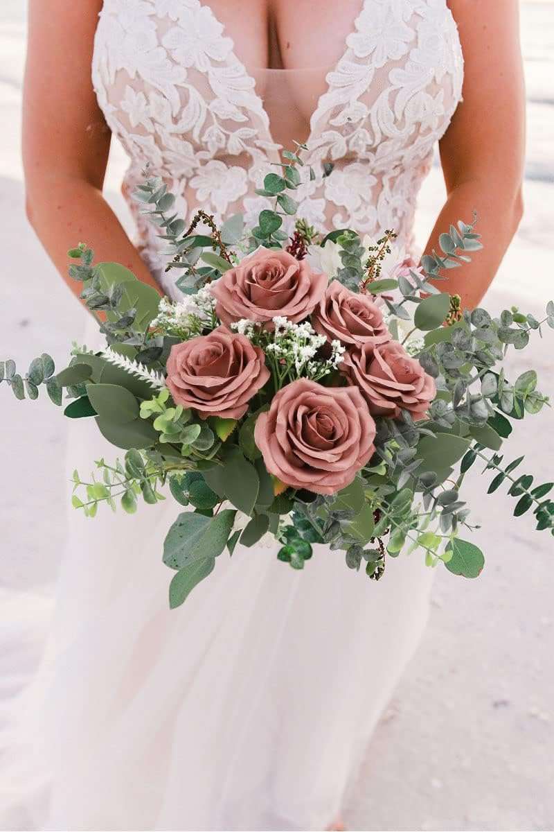 NEVISI Rose Artificial Flowers Artificial Rose Fake Rose Silk Rose Real Looking Fake Flowers with Stems for DIY Wedding Bouquets Tables Centerpieces Floral Arrangements (12, Dusty Rose) - Image 8