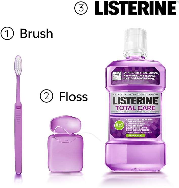 Listerine Mouthwash Total Care Anti Cavity Treatment for Adults Kills 99.9% of Bad Breath Germs in Intense Mint Antibacterial Fluoride Mouthwash, 2 pack of 33.8 fl oz​ - Image 6